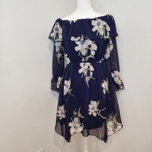 Charlotte Russe Womens Medium Navy Floral Mini Dress Long Sleeve Handkerchief